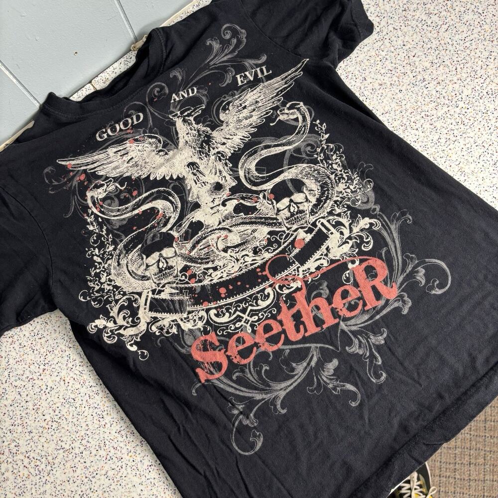 Vintage Y2K SEETHER Rock Band Black Music Shirt Snake Wings 2000’s Concert Small